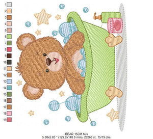 Bathing Bear embroidery designs - Baby boy embroidery design machine embroidery pattern - Bear with soap bubbles tub embroidery download jef