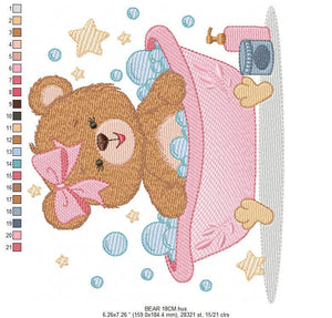 Bathing Bear embroidery designs - Baby girl embroidery design machine embroidery pattern - Bear with soap bubbles embroidery download pes