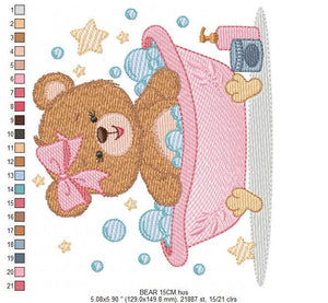 Bathing Bear embroidery designs - Baby girl embroidery design machine embroidery pattern - Bear with soap bubbles embroidery download pes