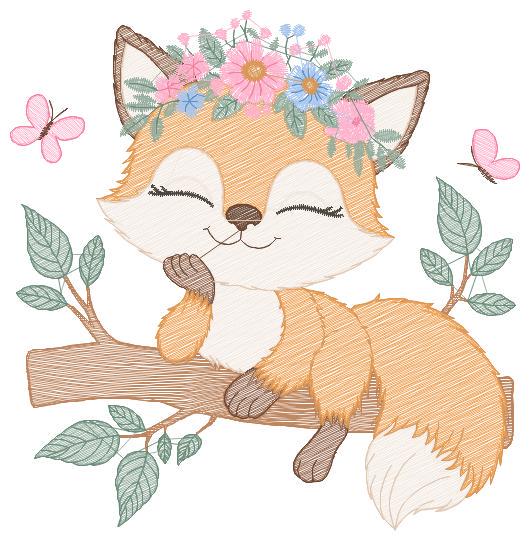 Red Fox embroidery designs - Woodland animal embroidery design machine embroidery pattern - Baby girl embroidery flowers - instant download