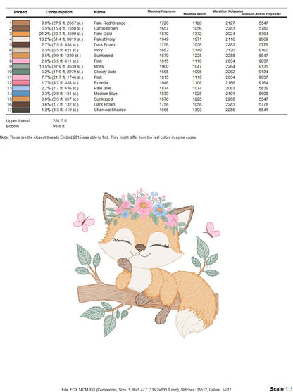 Red Fox embroidery designs - Woodland animal embroidery design machine embroidery pattern - Baby girl embroidery flowers - instant download