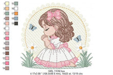 Load image into Gallery viewer, Praying girl embroidery designs - First Communion embroidery design machine embroidery pattern - Christian embroidery file - Christening
