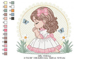 Praying girl embroidery designs - First Communion embroidery design machine embroidery pattern - Christian embroidery file - Christening