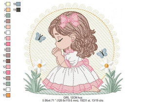 Praying girl embroidery designs - First Communion embroidery design machine embroidery pattern - Christian embroidery file - Christening