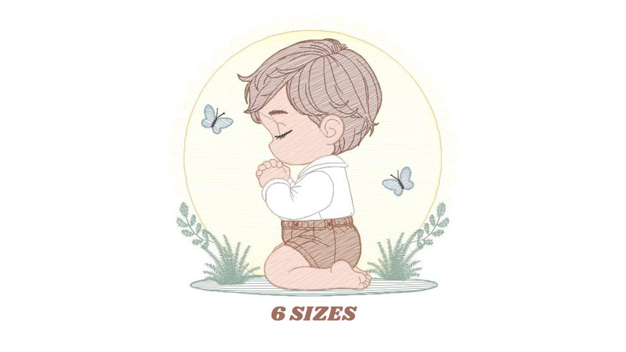 Praying boy embroidery designs - Baby boy embroidery design machine embroidery pattern - Catholic embroidery file - instant download pes jef