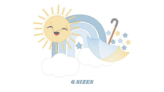 Rainbow embroidery design - Sun and cloud embroidery design machine embroidery pattern - Baby girl embroidery file - digital download kid
