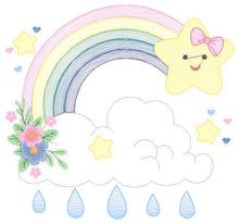 Laden Sie das Bild in den Galerie-Viewer, Rainbow embroidery design - Star rain and cloud embroidery design machine embroidery pattern - Baby girl embroidery file - instant download
