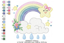 Load image into Gallery viewer, Rainbow embroidery design - Star rain and cloud embroidery design machine embroidery pattern - Baby girl embroidery file - instant download
