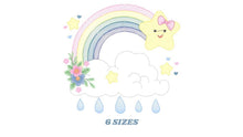 Load image into Gallery viewer, Rainbow embroidery design - Star rain and cloud embroidery design machine embroidery pattern - Baby girl embroidery file - instant download
