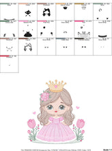 Cargar imagen en el visor de la galería, Princess with crown embroidery designs - Baby Girl embroidery design machine embroidery pattern - Girl with flowers - instant download pes
