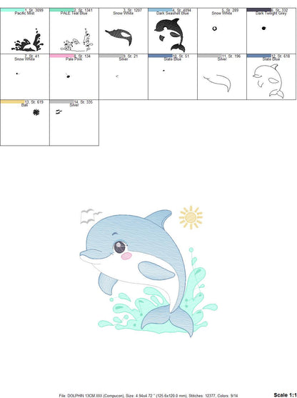 Dolphin embroidery designs - Ocean Fish embroidery design machine embroidery pattern - Sea animal embroidery file - instant download pes jef