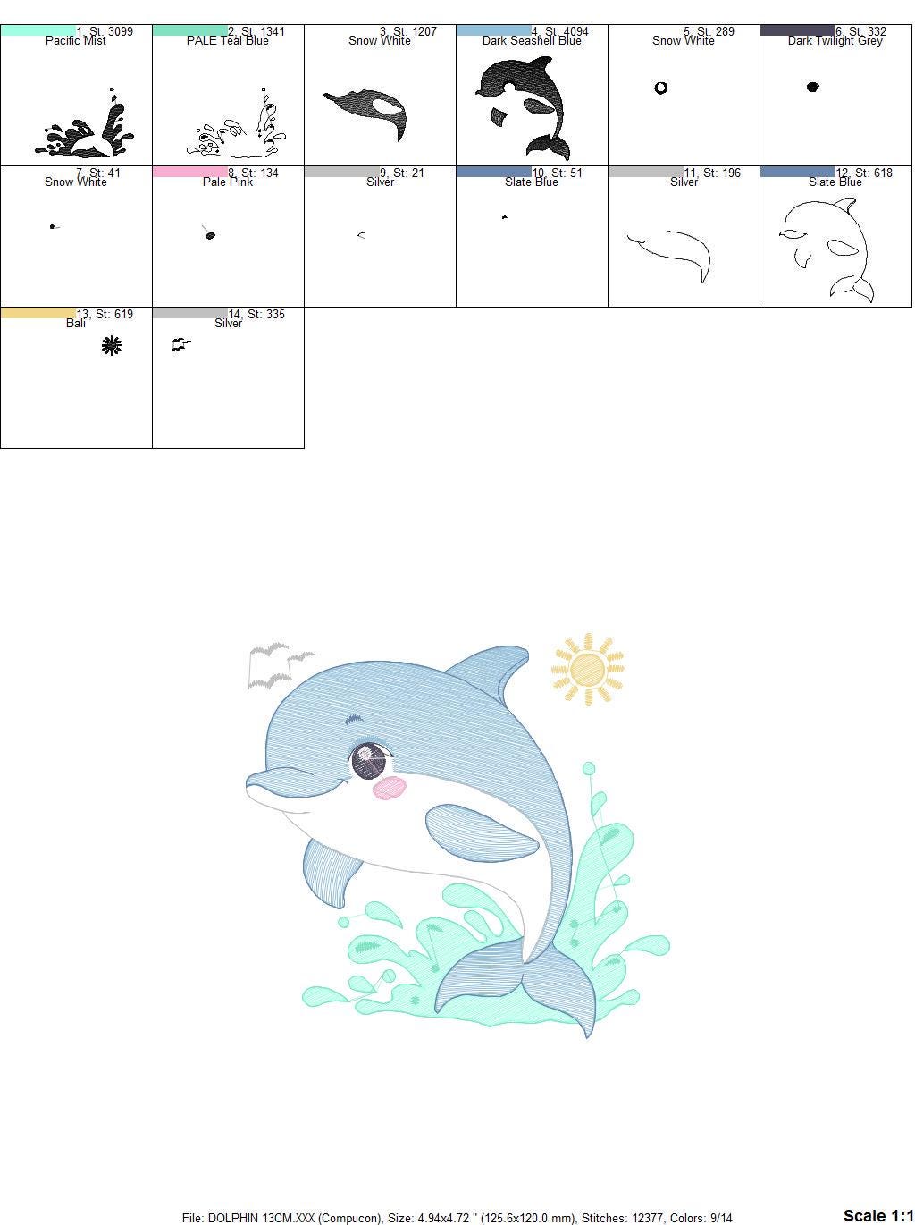 Dolphin embroidery designs - Ocean Fish embroidery design machine embroidery pattern - Sea animal embroidery file - instant download pes jef
