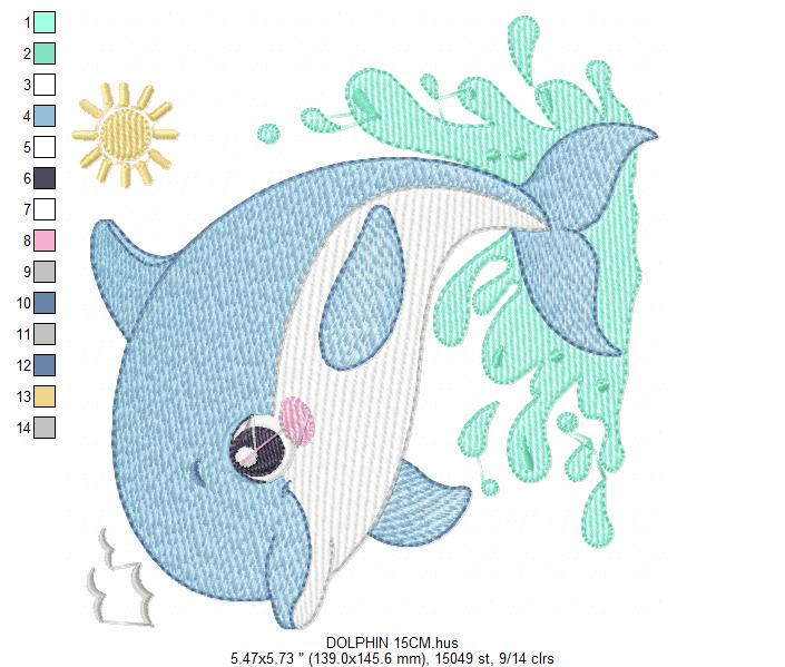 Dolphin embroidery designs - Ocean Fish embroidery design machine embroidery pattern - Sea animal embroidery file - instant download pes jef