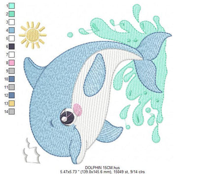 Dolphin embroidery designs - Ocean Fish embroidery design machine embroidery pattern - Sea animal embroidery file - instant download pes jef