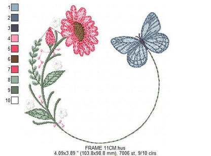 Butterfly Frame embroidery design - Delicate Flowers embroidery designs machine embroidery pattern - Towel embroidery - instant download pes
