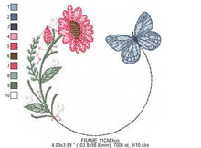 Laden Sie das Bild in den Galerie-Viewer, Butterfly Frame embroidery design - Delicate Flowers embroidery designs machine embroidery pattern - Towel embroidery - instant download pes
