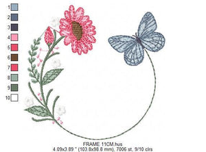 Butterfly Frame embroidery design - Delicate Flowers embroidery designs machine embroidery pattern - Towel embroidery - instant download pes