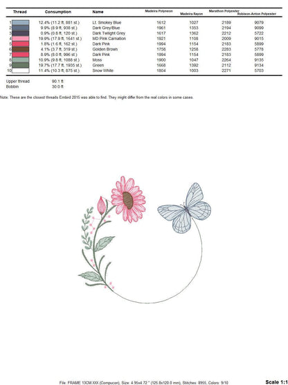 Butterfly Frame embroidery design - Delicate Flowers embroidery designs machine embroidery pattern - Towel embroidery - instant download pes