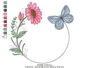 Butterfly Frame embroidery design - Delicate Flowers embroidery designs machine embroidery pattern - Towel embroidery - instant download pes