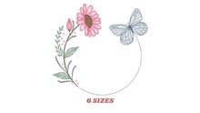 Laden Sie das Bild in den Galerie-Viewer, Butterfly Frame embroidery design - Delicate Flowers embroidery designs machine embroidery pattern - Towel embroidery - instant download pes
