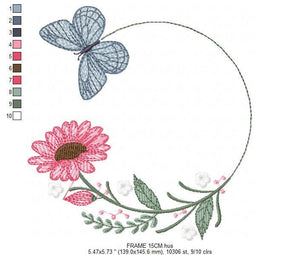 Butterfly Frame embroidery design - Delicate Flowers embroidery designs machine embroidery pattern - Towel embroidery - instant download pes