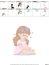 Carica l&#39;immagine nel visualizzatore di Gallery, Baby girl with flowers embroidery designs - Sleeping Toddler embroidery design machine embroidery pattern - Girl with hearts - pes download
