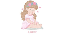 Carica l&#39;immagine nel visualizzatore di Gallery, Baby girl with flowers embroidery designs - Sleeping Toddler embroidery design machine embroidery pattern - Girl with hearts - pes download
