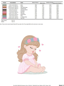 Baby girl with flowers embroidery designs - Sleeping Toddler embroidery design machine embroidery pattern - Girl with hearts - pes download