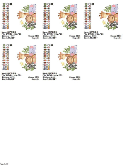 Safari animals embroidery designs - Elephant embroidery design machine embroidery pattern - Giraffe Zebra Lion tropical plants - download
