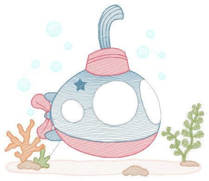 Submarine embroidery design - Baby boy embroidery designs machine embroidery pattern - Nautical ocan sea embroidery file - instant download