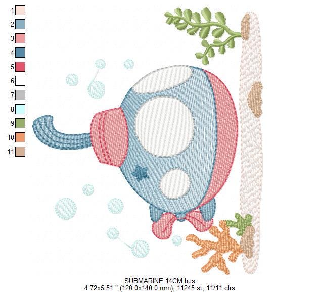 Submarine embroidery design - Baby boy embroidery designs machine embroidery pattern - Nautical ocan sea embroidery file - instant download
