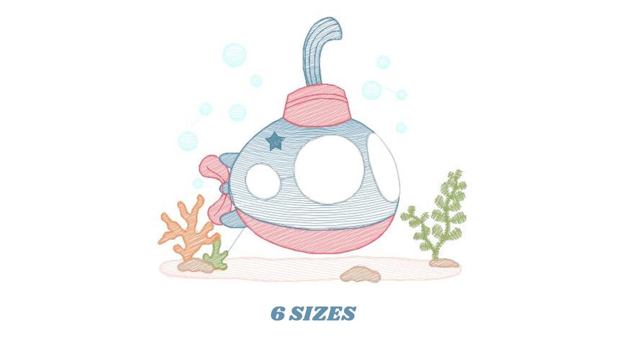 Submarine embroidery design - Baby boy embroidery designs machine embroidery pattern - Nautical ocan sea embroidery file - instant download
