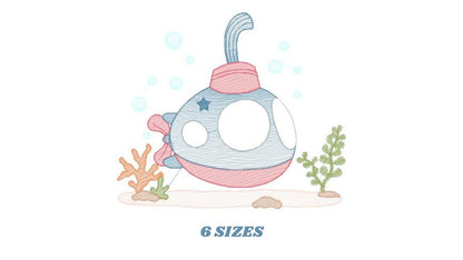 Submarine embroidery design - Baby boy embroidery designs machine embroidery pattern - Nautical ocan sea embroidery file - instant download