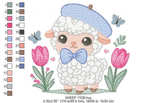 Sheep embroidery design - Lamb embroidery designs machine embroidery pattern - Baby boy embroidery - Sheep with tie and hat beret - download