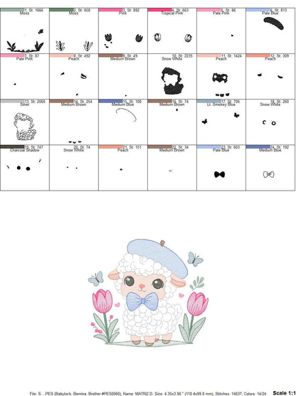 Sheep embroidery design - Lamb embroidery designs machine embroidery pattern - Baby boy embroidery - Sheep with tie and hat beret - download