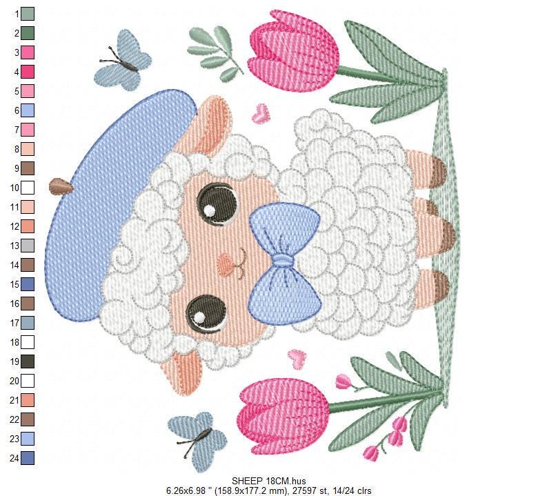 Sheep embroidery design - Lamb embroidery designs machine embroidery pattern - Baby boy embroidery - Sheep with tie and hat beret - download