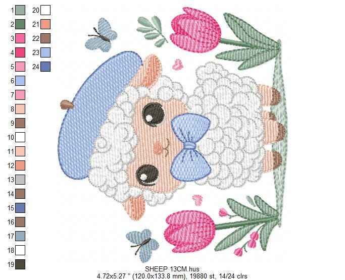 Sheep embroidery design - Lamb embroidery designs machine embroidery pattern - Baby boy embroidery - Sheep with tie and hat beret - download