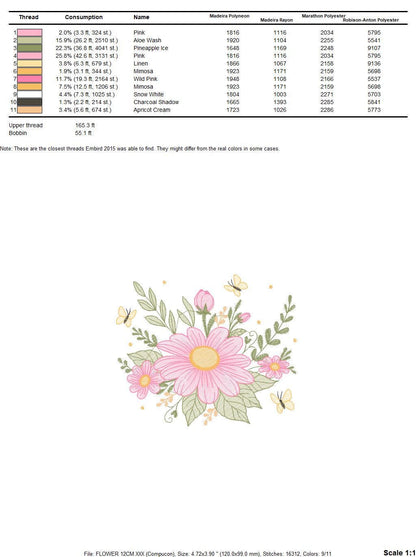 Flower embroidery designs - Flower and Butterfly embroidery design machine embroidery pattern - Floral bouquet embroidery - instant download