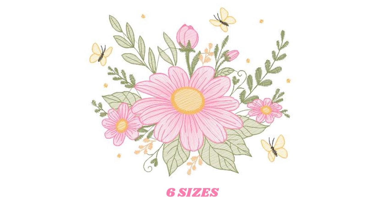 Flower embroidery designs - Flower and Butterfly embroidery design machine embroidery pattern - Floral bouquet embroidery - instant download