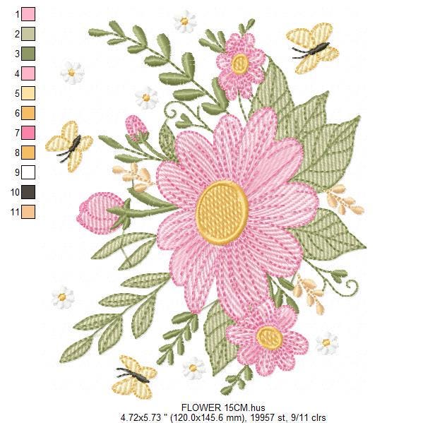 Flower embroidery designs - Flower and Butterfly embroidery design machine embroidery pattern - Floral bouquet embroidery - instant download