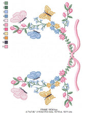 Laden Sie das Bild in den Galerie-Viewer, Flower Frame embroidery designs - Delicate Butterfly embroidery design machine embroidery pattern - Wreath embroidery - instant download pes
