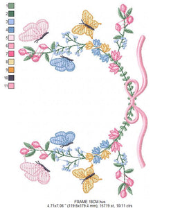 Flower Frame embroidery designs - Delicate Butterfly embroidery design machine embroidery pattern - Wreath embroidery - instant download pes