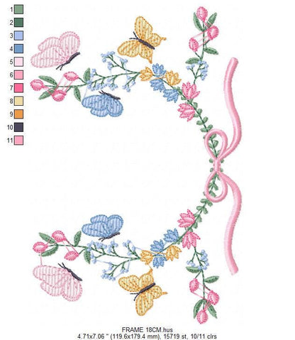 Flower Frame embroidery designs - Delicate Butterfly embroidery design machine embroidery pattern - Wreath embroidery - instant download pes