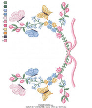 Cargar imagen en el visor de la galería, Flower Frame embroidery designs - Delicate Butterfly embroidery design machine embroidery pattern - Wreath embroidery - instant download pes
