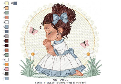 Praying girl embroidery designs - First Communion embroidery design machine embroidery pattern - Christian embroidery file - Christening