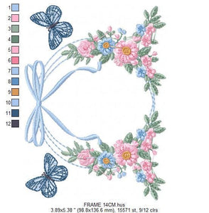 Flower Frame embroidery designs - Delicate Butterfly embroidery design machine embroidery pattern - Wreath embroidery - instant download pes