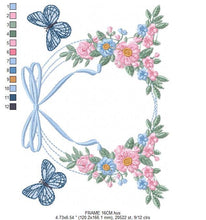 Cargar imagen en el visor de la galería, Flower Frame embroidery designs - Delicate Butterfly embroidery design machine embroidery pattern - Wreath embroidery - instant download pes
