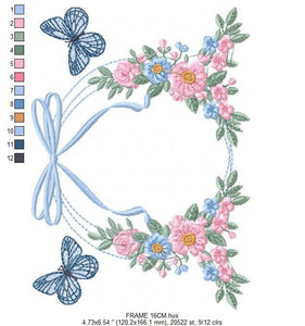 Flower Frame embroidery designs - Delicate Butterfly embroidery design machine embroidery pattern - Wreath embroidery - instant download pes