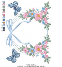 Load image into Gallery viewer, Flower Frame embroidery designs - Delicate Butterfly embroidery design machine embroidery pattern - Wreath embroidery - instant download pes
