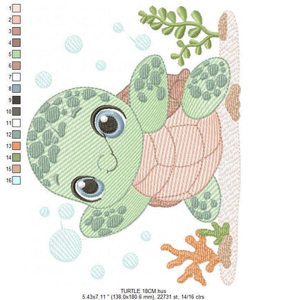 Turtle embroidery design - Sea Ocean animal embroidery designs machine embroidery pattern - Baby boy embroidery file - Instant download pes